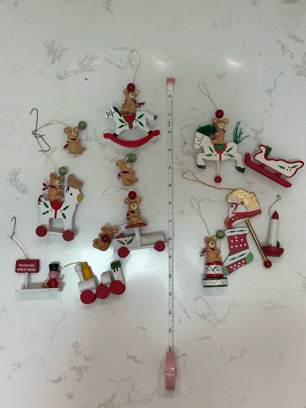 Handpainted Wooden Christmas Ornaments - Red, White, Green